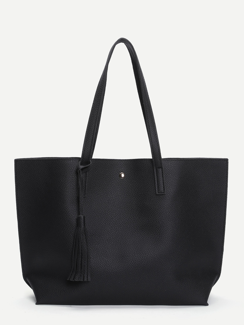 

Tassel Detail PU Tote Bag, Black
