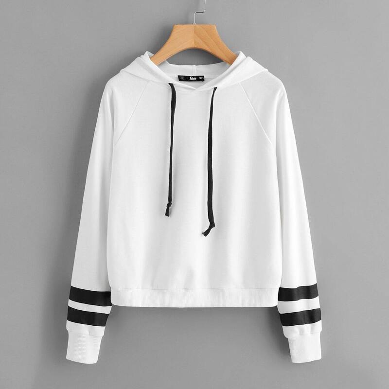 

Striped Raglan Sleeve Hoodie, White