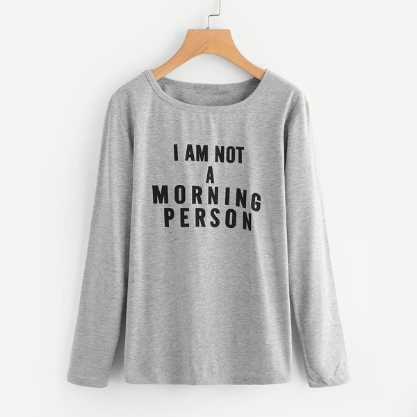 

Slogan Print Marled Tee, Grey