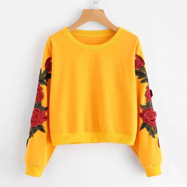

Rose Embroidered Applique Sweatshirt