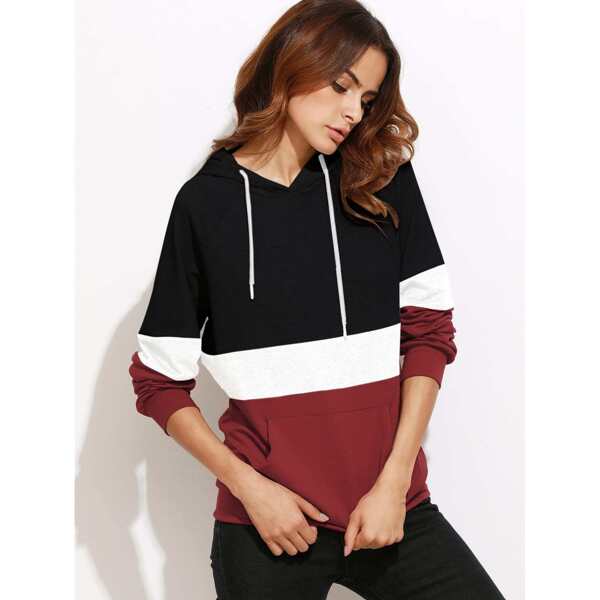 

Cut And Sew Raglan Sleeve Pocket Hoodie, Multicolor