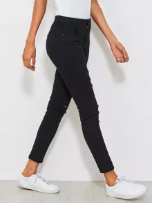Jeans ajustados con rotos - Negro - Ver 3