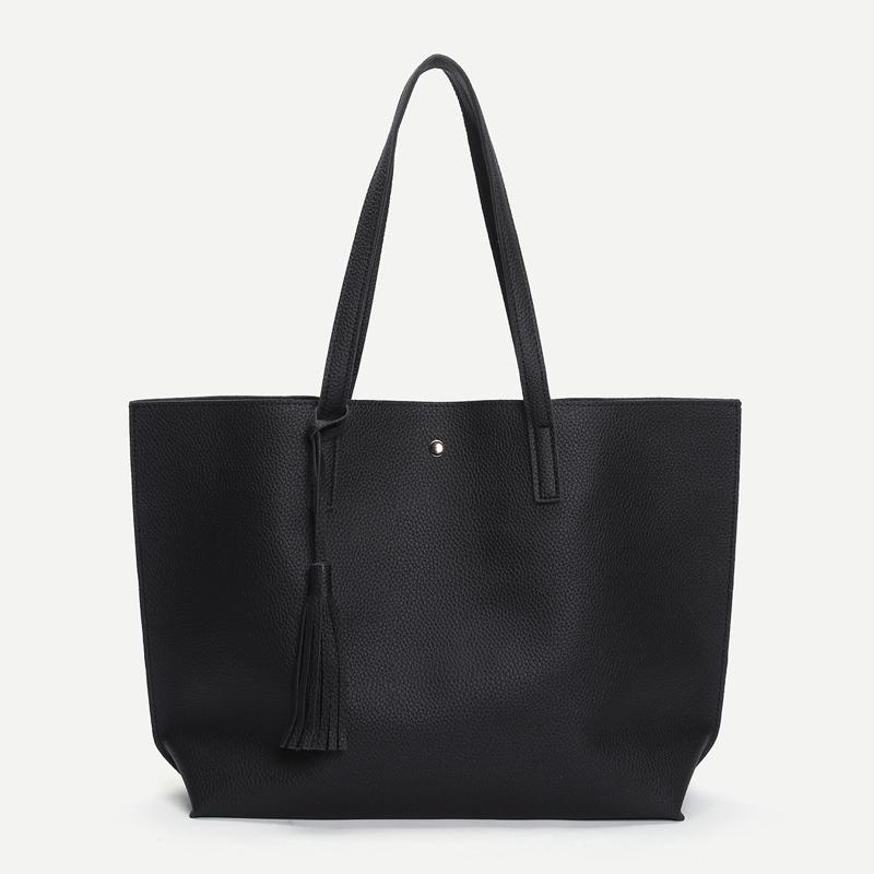 

Tassel Detail PU Tote Bag, Black