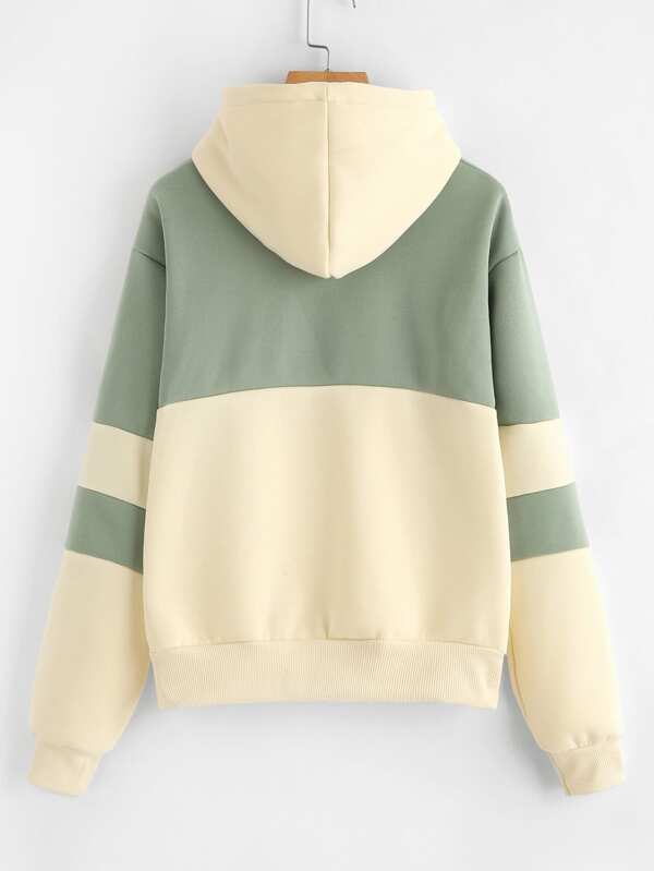 Cactus Embroidered Color Block Hoodie | SHEIN USA
