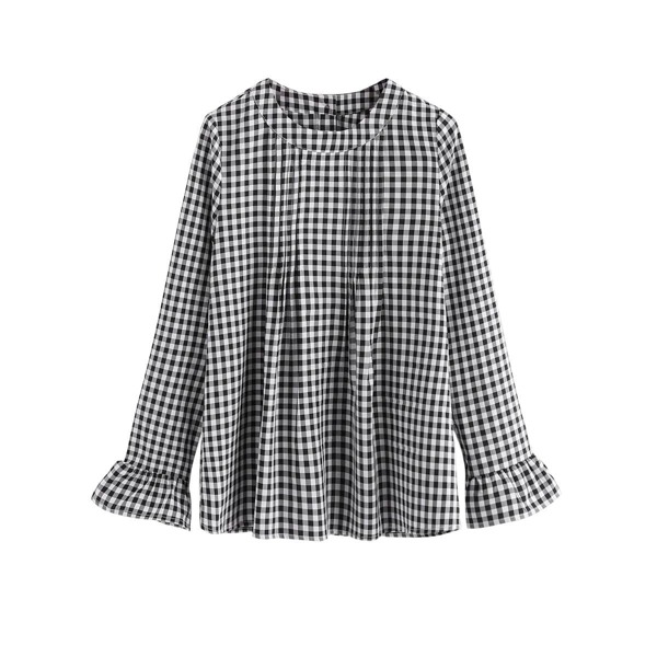 

Gingham Frill Sleeve Button Back Blouse, Black and white