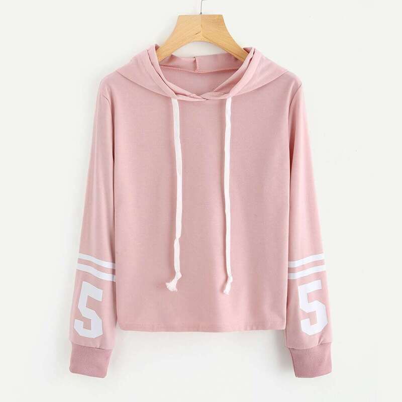 

Varsity-Striped Number Print Hoodie, Pink