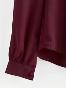 Blusa de gasa de manga puff con perlas - Burdeos - Ver 4