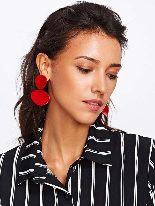 

Asymmetrical Double Flake Drop Earrings, Red
