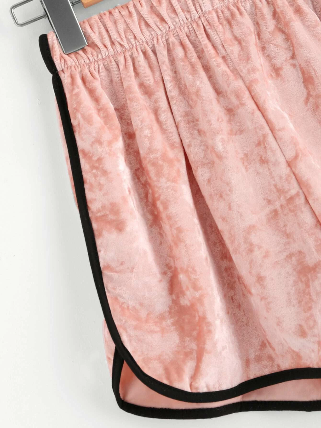 velvet contrast trim elastic waist shorts