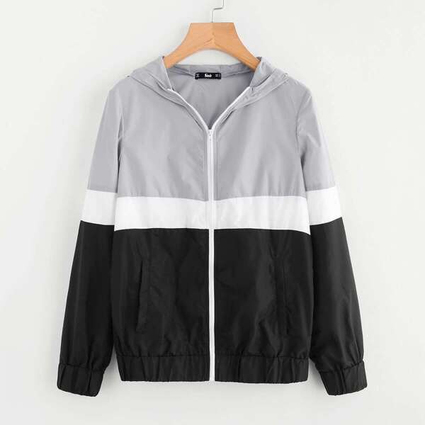 

Cut And Sew Hoodie Windbreaker Jacket, Multicolor
