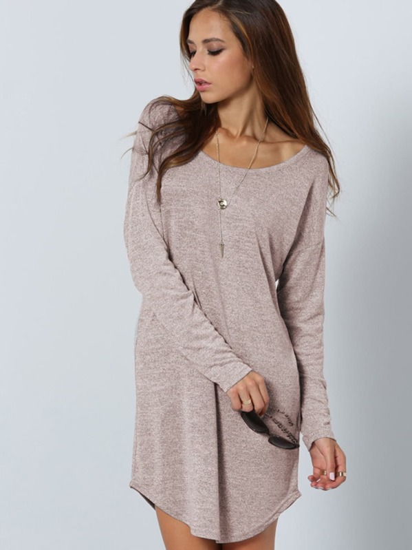 

V Cut Back Curved Hem Dress, Pink, Anna H