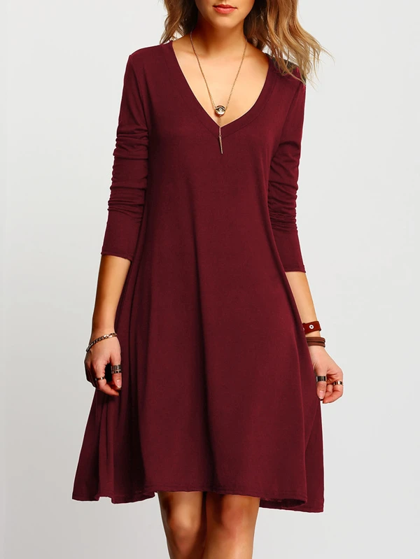 v neck swing dress