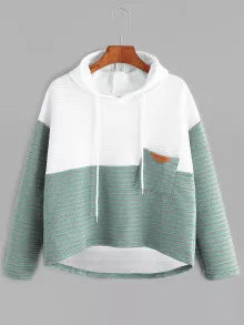 Contrast Striped High Low Hoodie - Multicolor - View 1