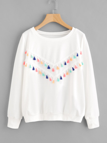 Colorful Fringe Trim Sweatshirt