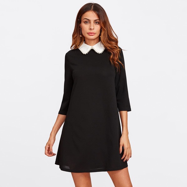 

Faux Pearl Peter Pan Collar Dress, Black