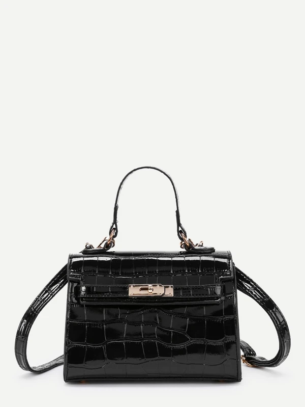 Crocodile Print Pu Shoulder Bag Shein Usa