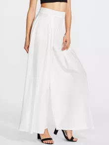 Pleated Detail Palazzo Pants - White - View 1