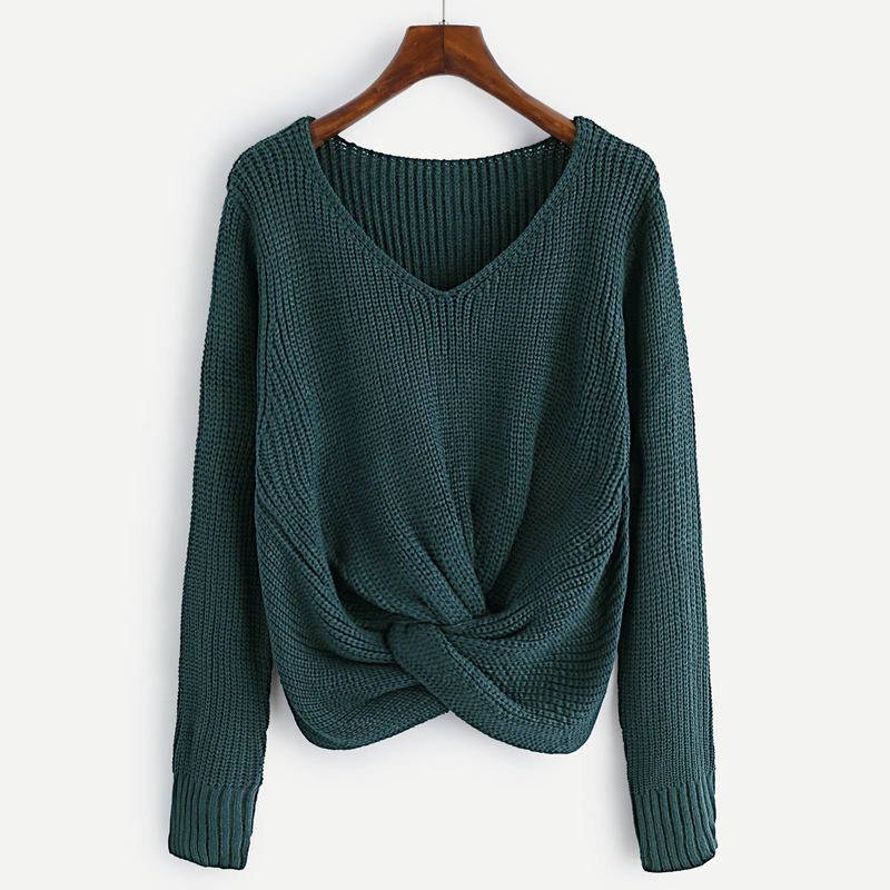 

V-neckline Twist Front Sweater, Blue