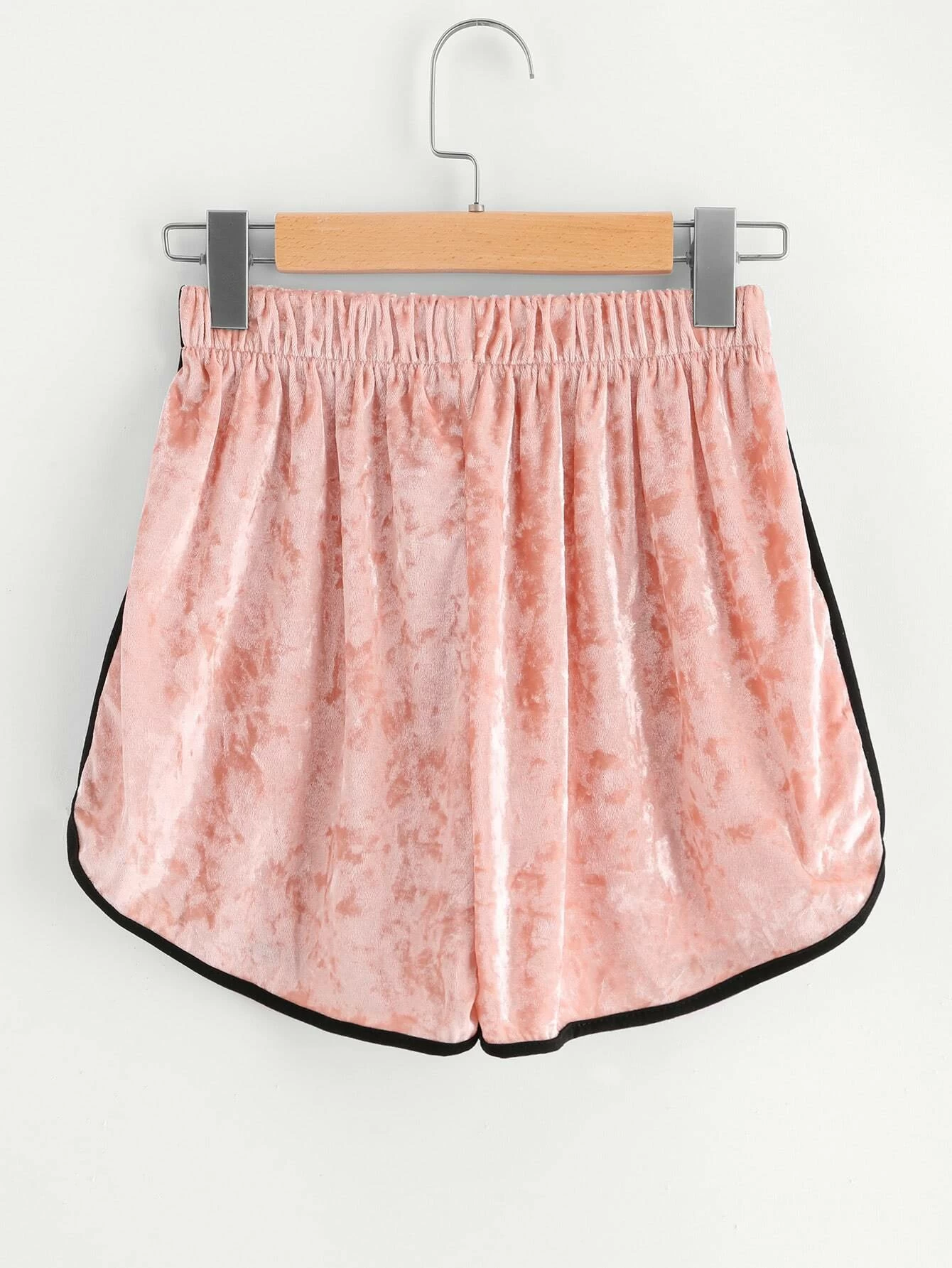velvet contrast trim elastic waist shorts