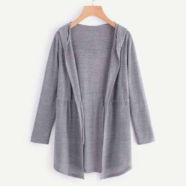 

Drawstring Waist Hooded Marled Cardigan