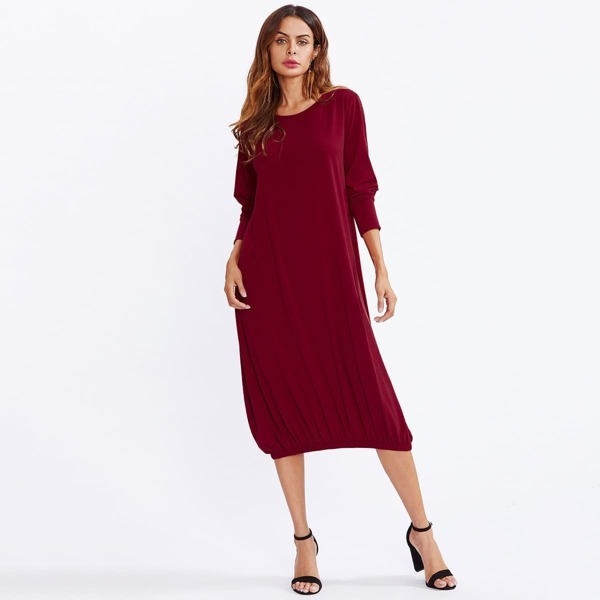 

Elastic Hem Dress, Burgundy
