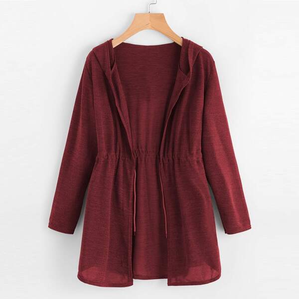 

Drawstring Waist Hooded Cardigan