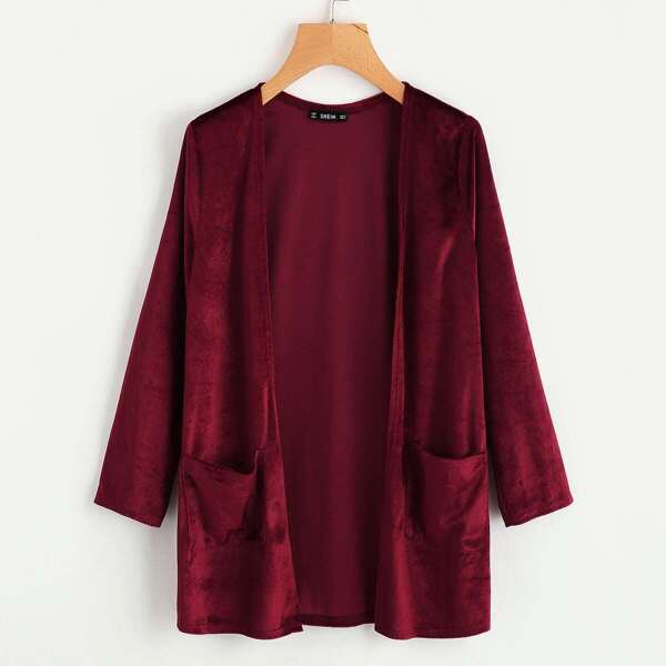 

Pocket Front Velvet Coat, Burgundy