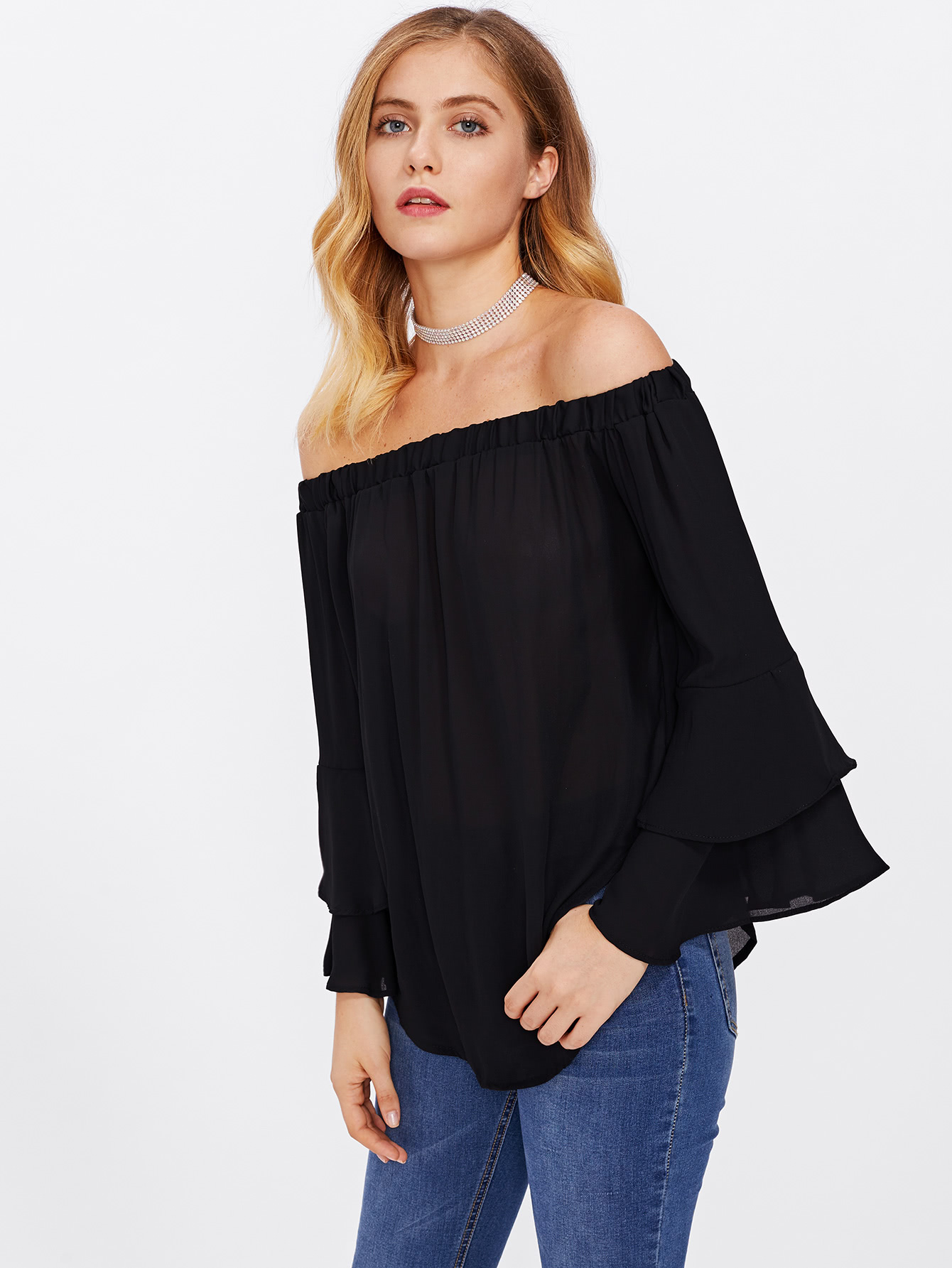 ruffle tiered sleeve wrap top