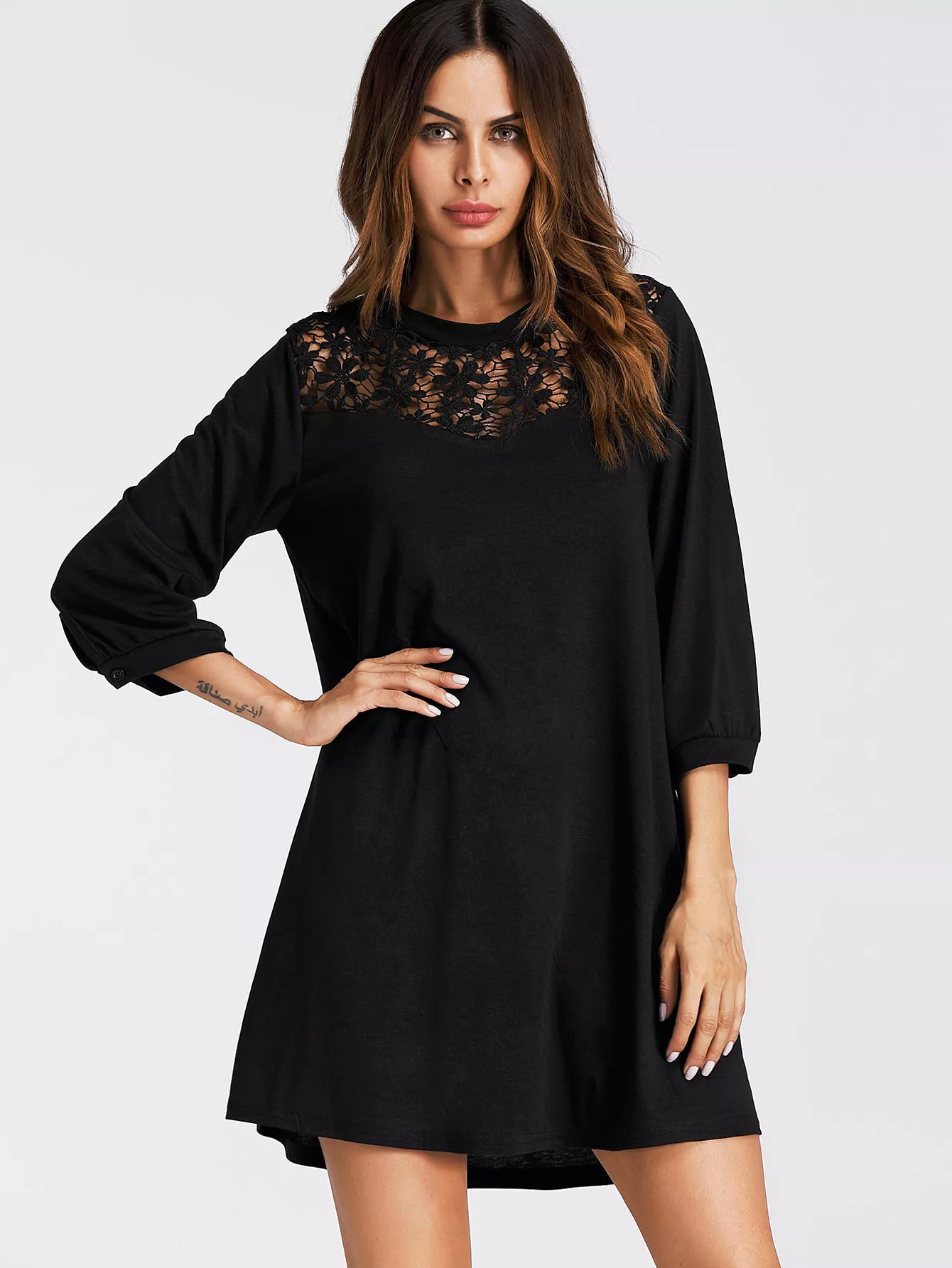 lace yoke swing dress