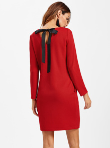 V Cut Bow Back Textured Dress
