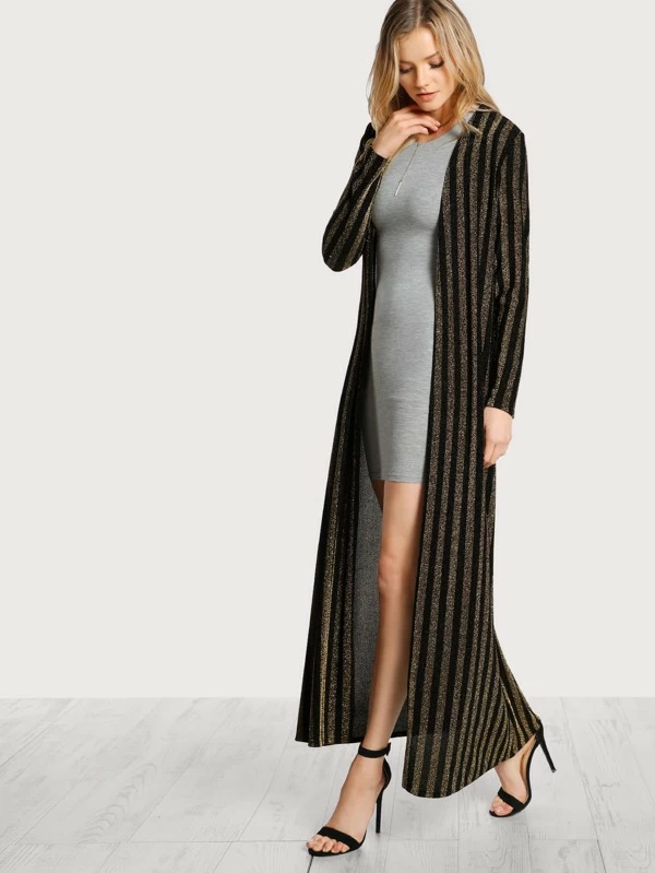 Striped Floor Length Duster Black Gold Shein In