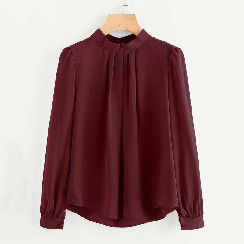 

Gathered Neck Chiffon Blouse, Burgundy