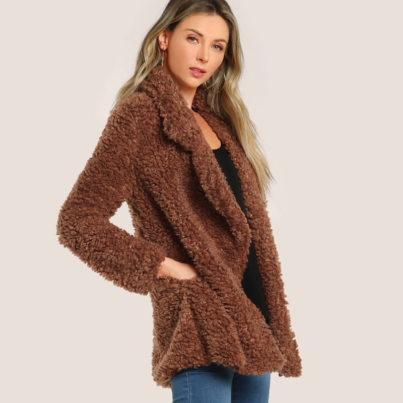 

Faux Fur Long Sleeve Coat RUST, Brown