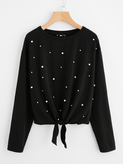 Pearl Beaded Knot Front Tee