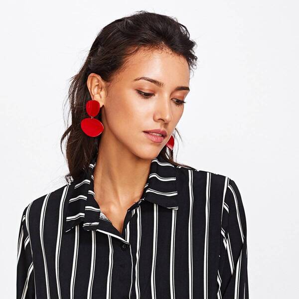 

Asymmetrical Double Flake Drop Earrings, Red