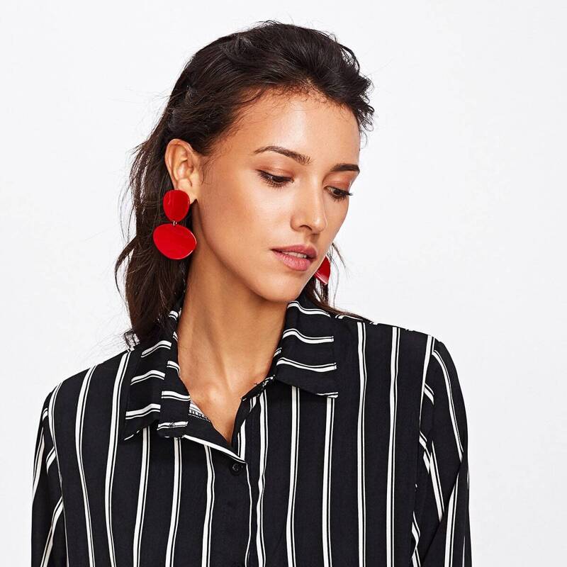 

Asymmetrical Double Flake Drop Earrings, Red
