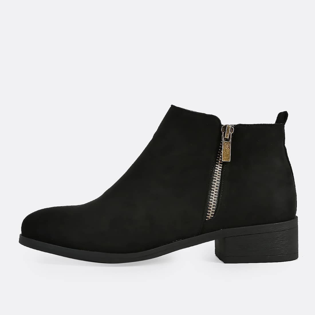

Faux Suede Round Toe Zip Up Boots BLACK