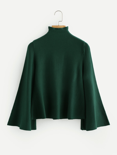 Mock Neck Flare Sleeve Jersey Jumper