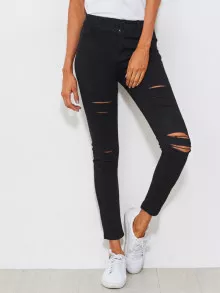 Jeans ajustados con rotos - Negro - Ver 1