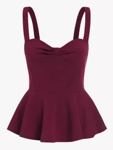 SHEIN Knot Sweetheart Front Peplum Cami Top - Burgundy - View 1