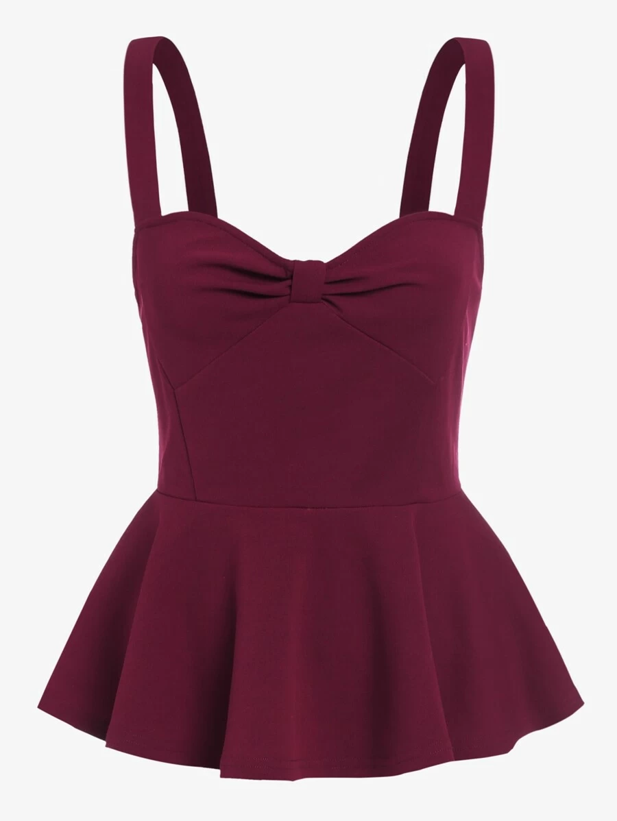 SHEIN Knot Sweetheart Front Peplum Cami Top - Burgundy - View 1