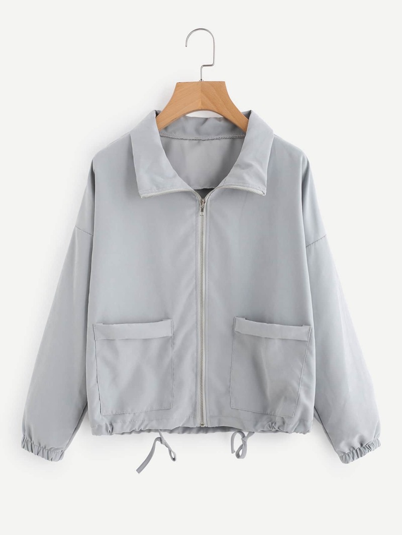 

Zip Up Drawstring Hem Dual Pockets Jacket, Blue