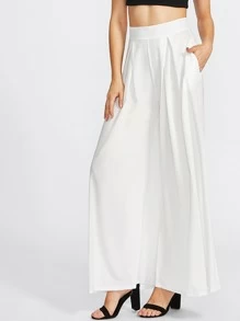 Pleated Detail Palazzo Pants - White - View 5