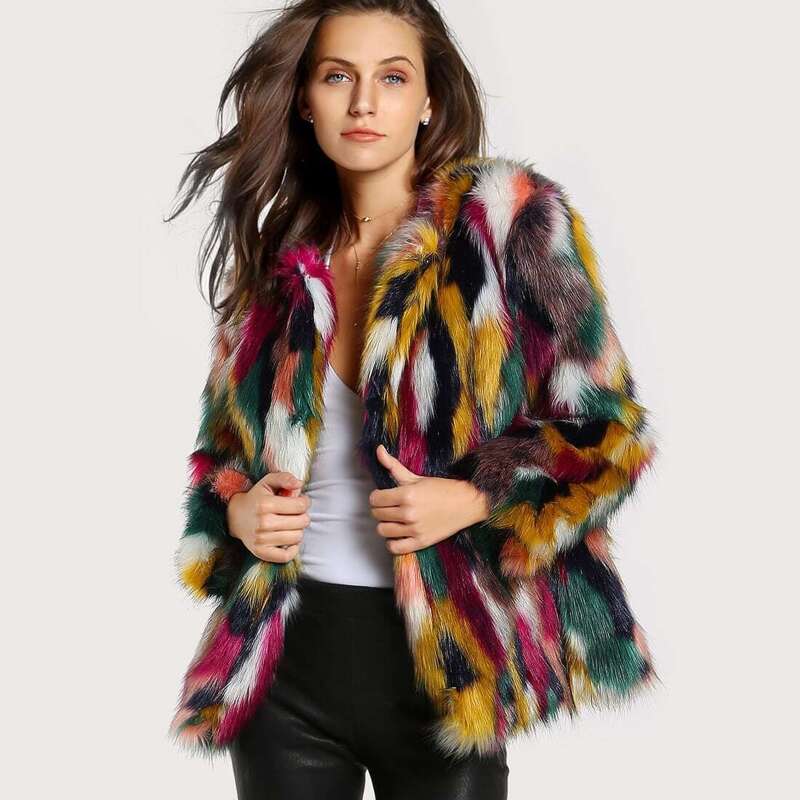

Colorful Faux Fur Coat, Multicolor