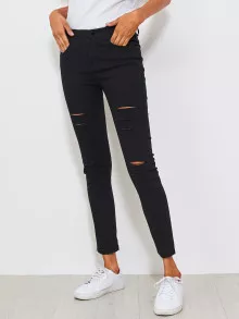 Jeans ajustados con rotos - Negro - Ver 4