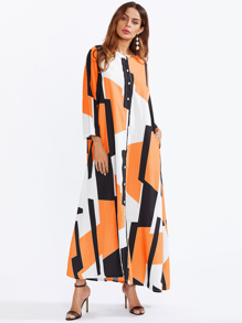 Geo Print Patchwork Shirt Dress