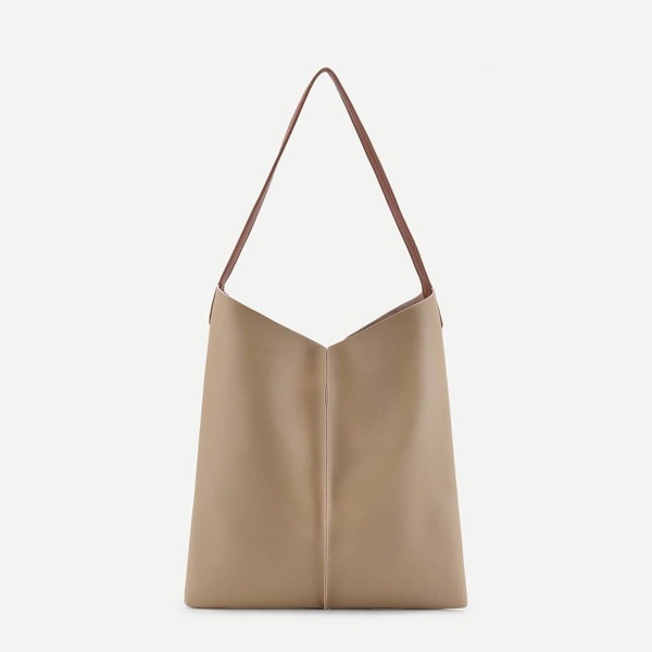 

Faux Leather Tote Bag, Khaki