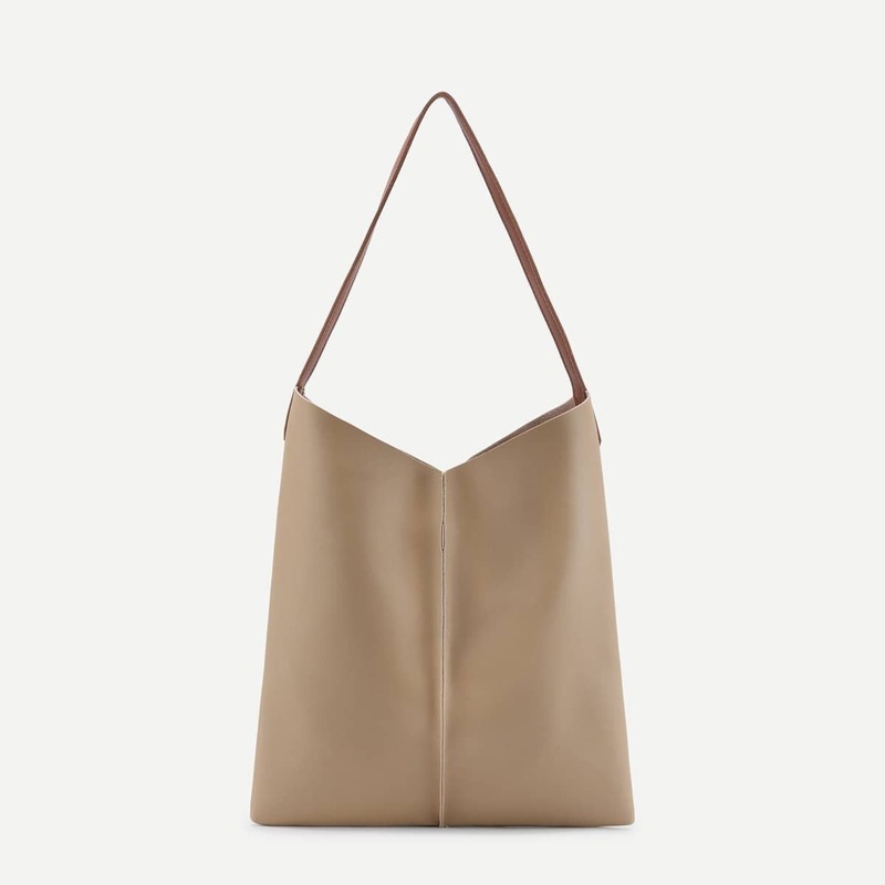 

Faux Leather Tote Bag, Khaki