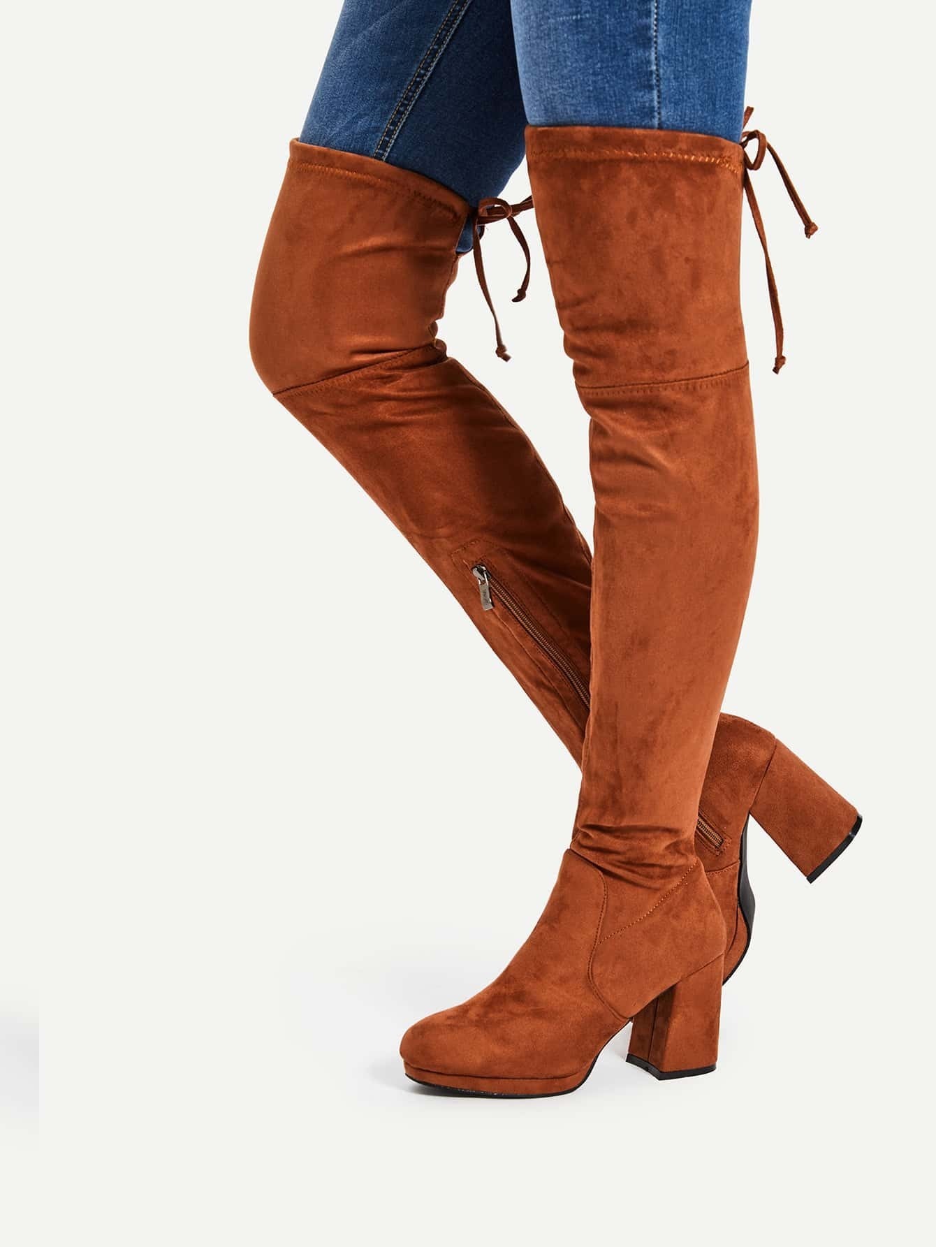 tie back over the knee heeled boots