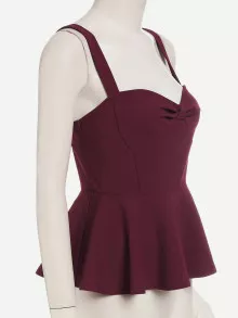 SHEIN Knot Sweetheart Front Peplum Cami Top - Burgundy - View 2